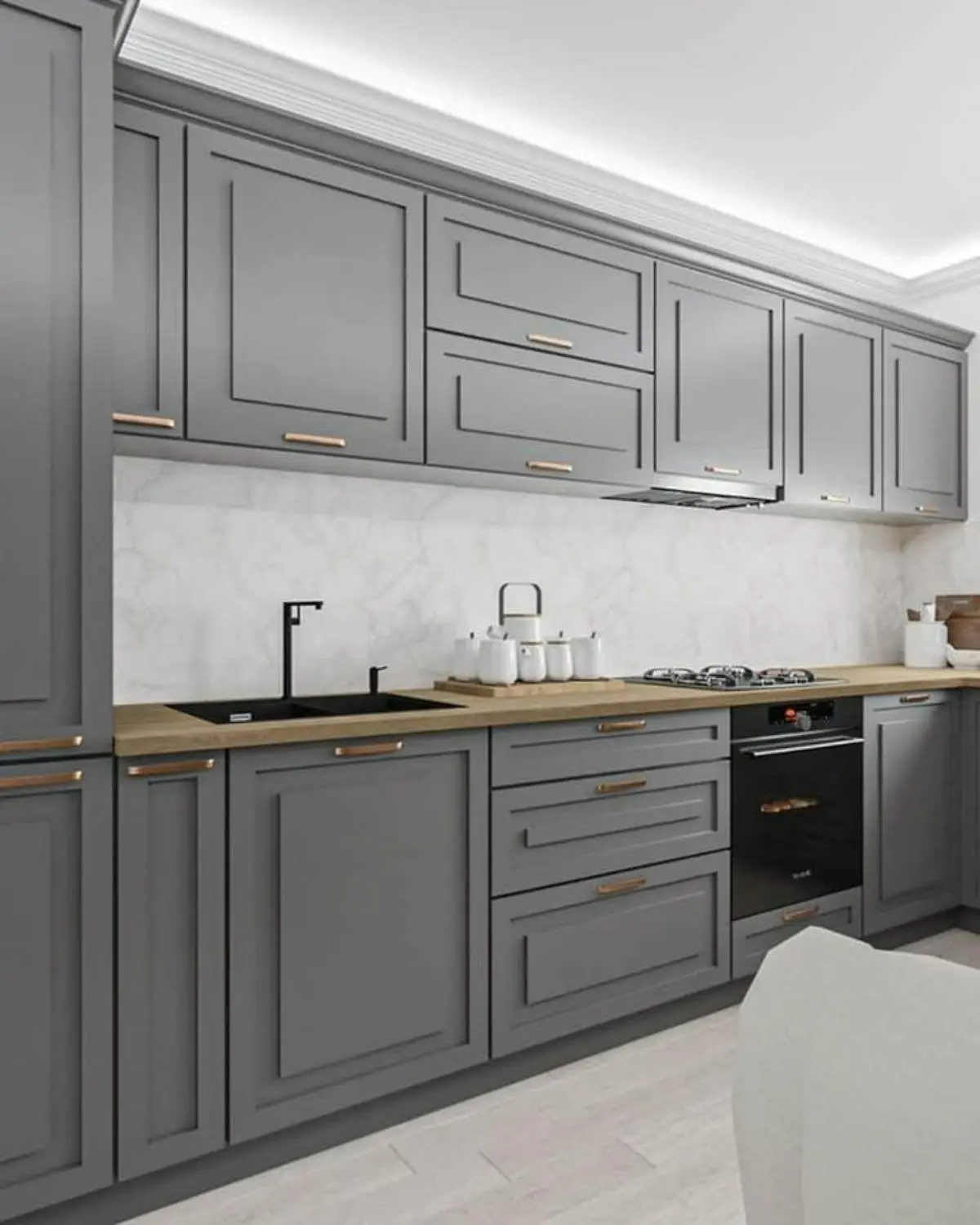 کابینت طوسی تیره نئوکلاسیک