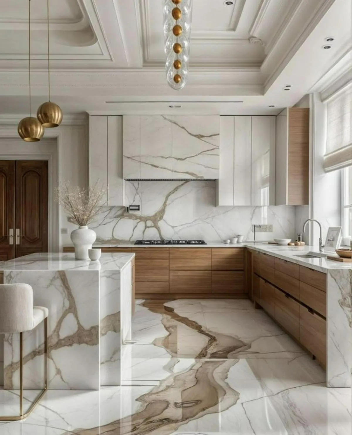 کابینت های گلاس با ورق سفید براق و چوبی
