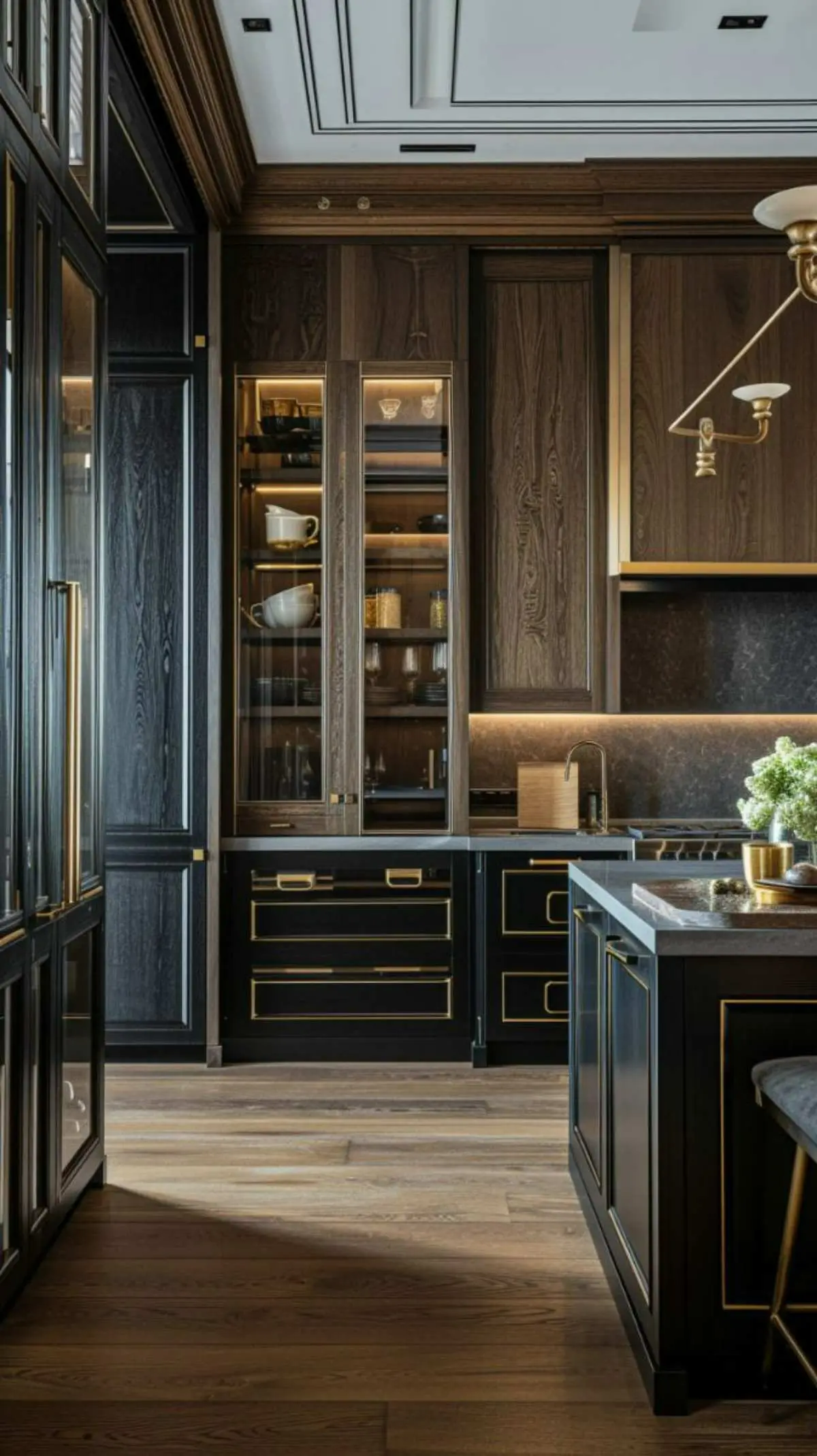 کابینت نئوکلاسیک مشکی و چوبی