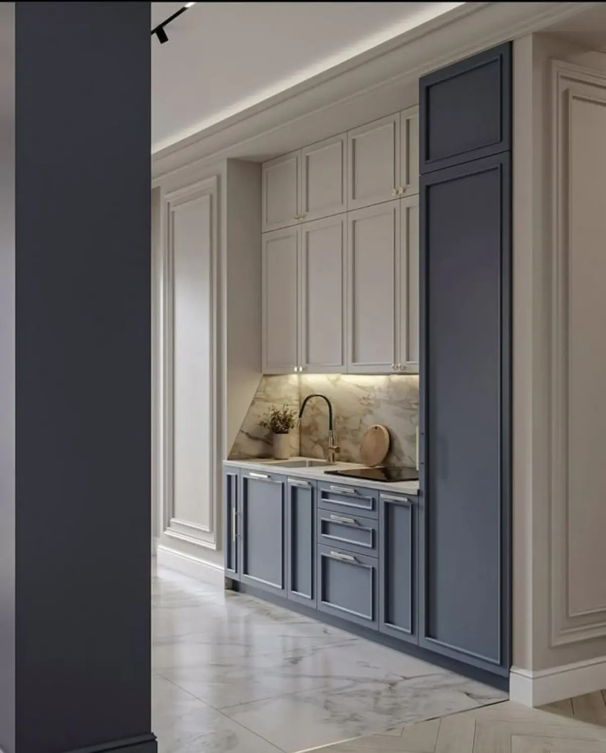 Neoclassical polyurethane cabinet.jfif کابینت نئوکلاسیک پلی اورتان سفید آبی