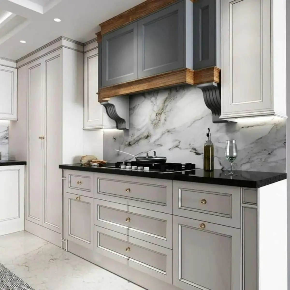 کابینت نئوکلاسیک سفید و کاورهود طوسی
