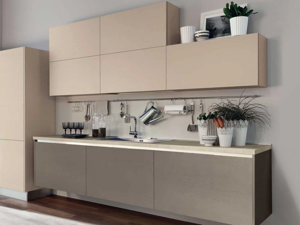 کابینت ام دی اف هوایی کرمی با کابینت ام دی اف زمینی طوسی
