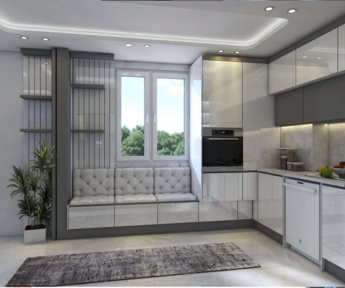 کابینت هایگلاس سفید طوسی سبک مینیمال