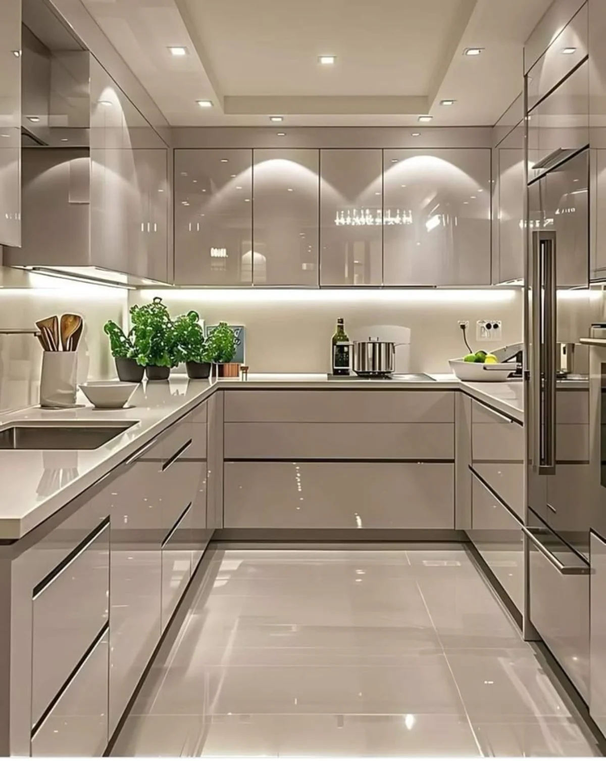 کابینت مدرن هایگلاس به رنگ طوسی با تاج هم‌رنگ