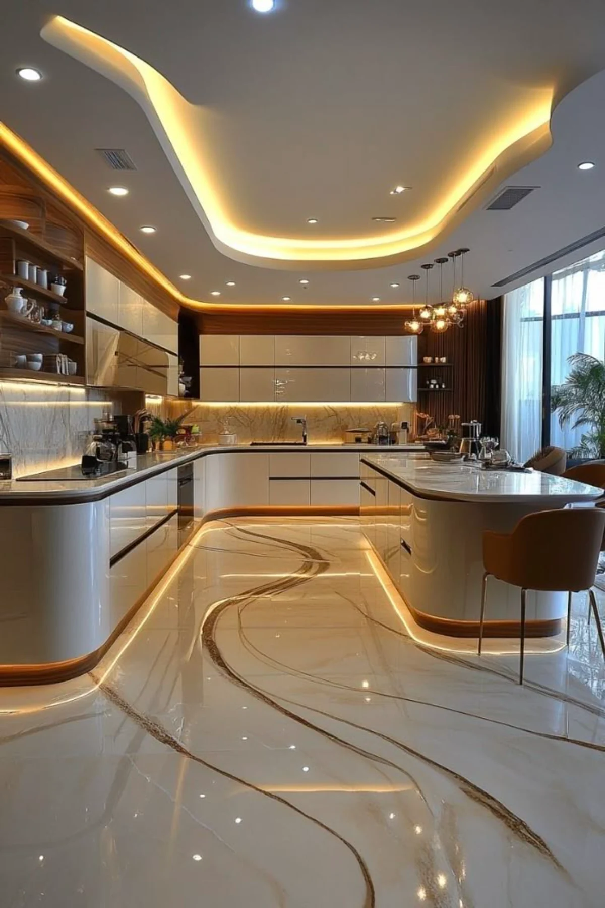 کابینت مدرن هایگلاس سفید با تاج طرح چوب