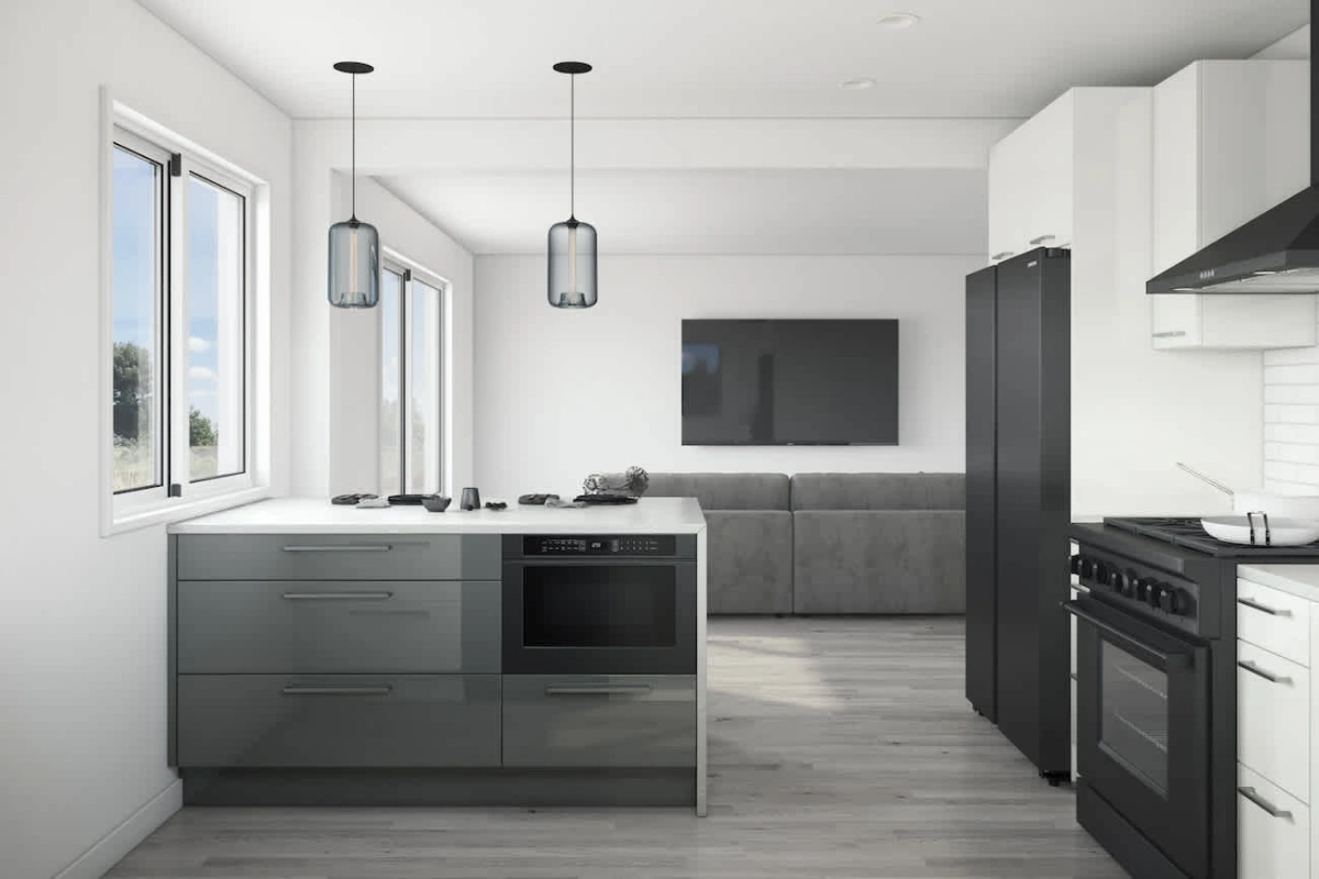 کابینت های گلاس سفید، مشکی و طوسی