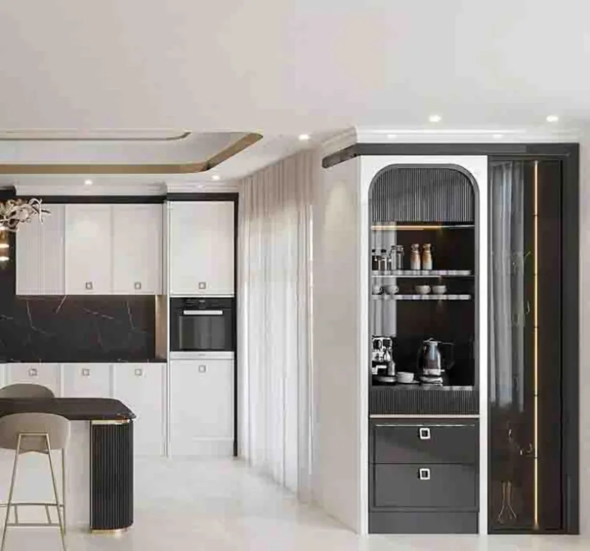 کابینت پولیشی با مغزی ام‌دی‌اف و دستگیره‌های مربعی