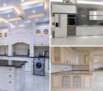 عکس شاخص سه کابینت ممبران سفید کلاسیک، کابینت سفید هایگلاس و کابینت ممبران سفید طلایی کلاسیک