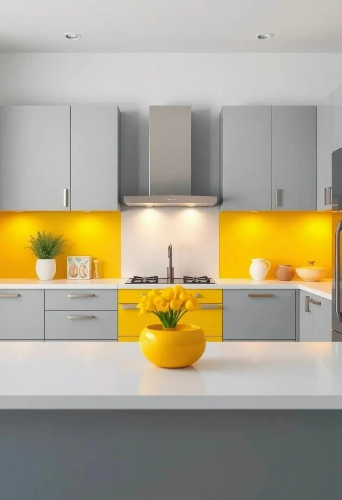 کابینت ترکیبی زرد لیمویی و طوسی