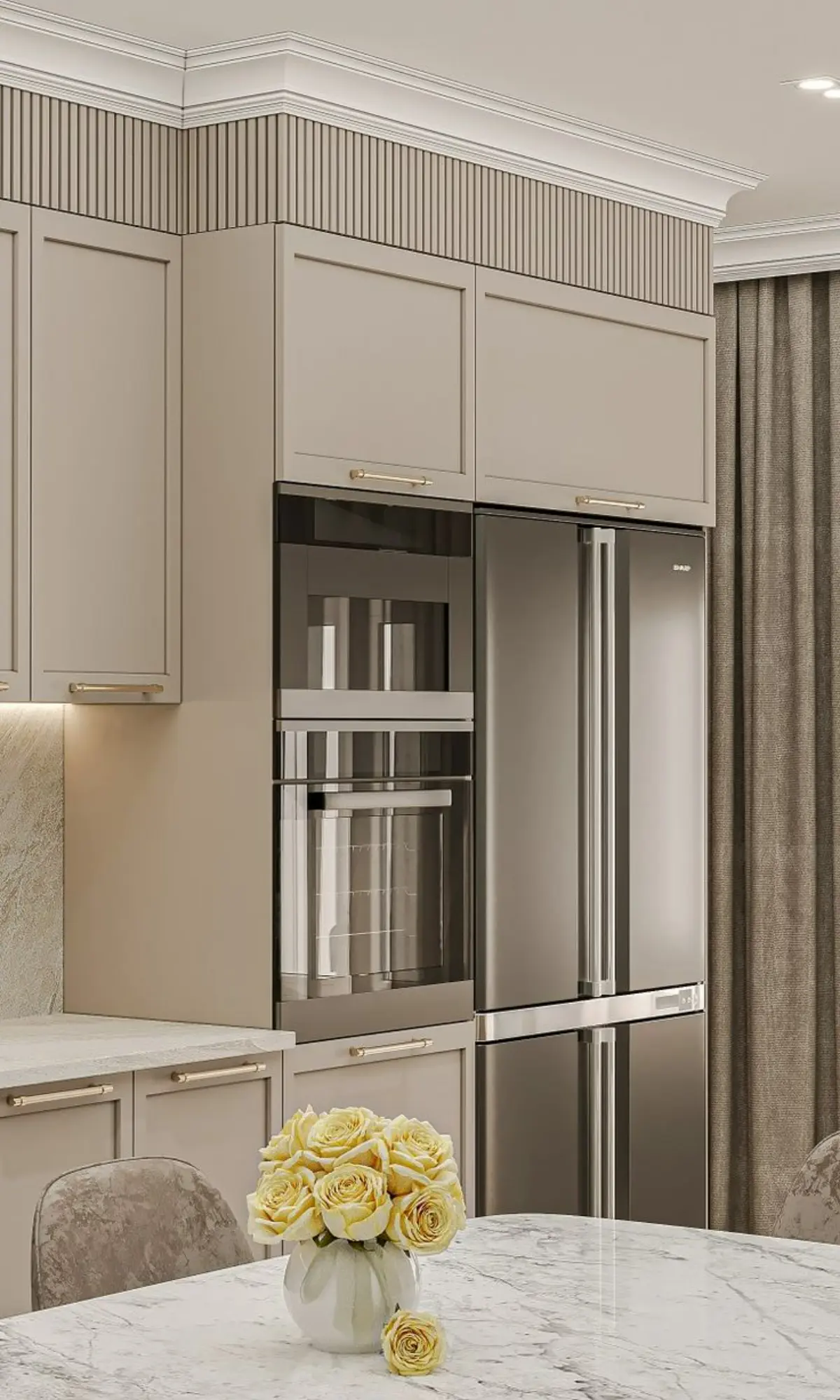 کابینت نئوکلاسیک کرم با دستگیره طلایی