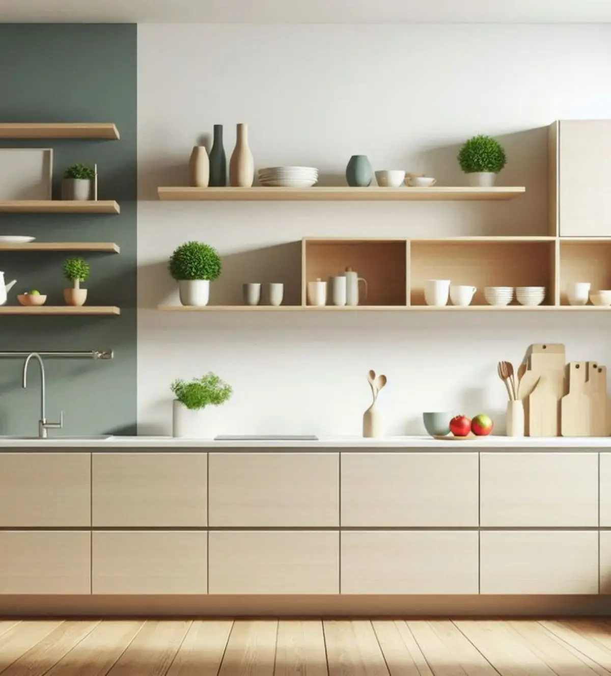 شلف چوبی بین کابینت ام دی اف مدرن کرم