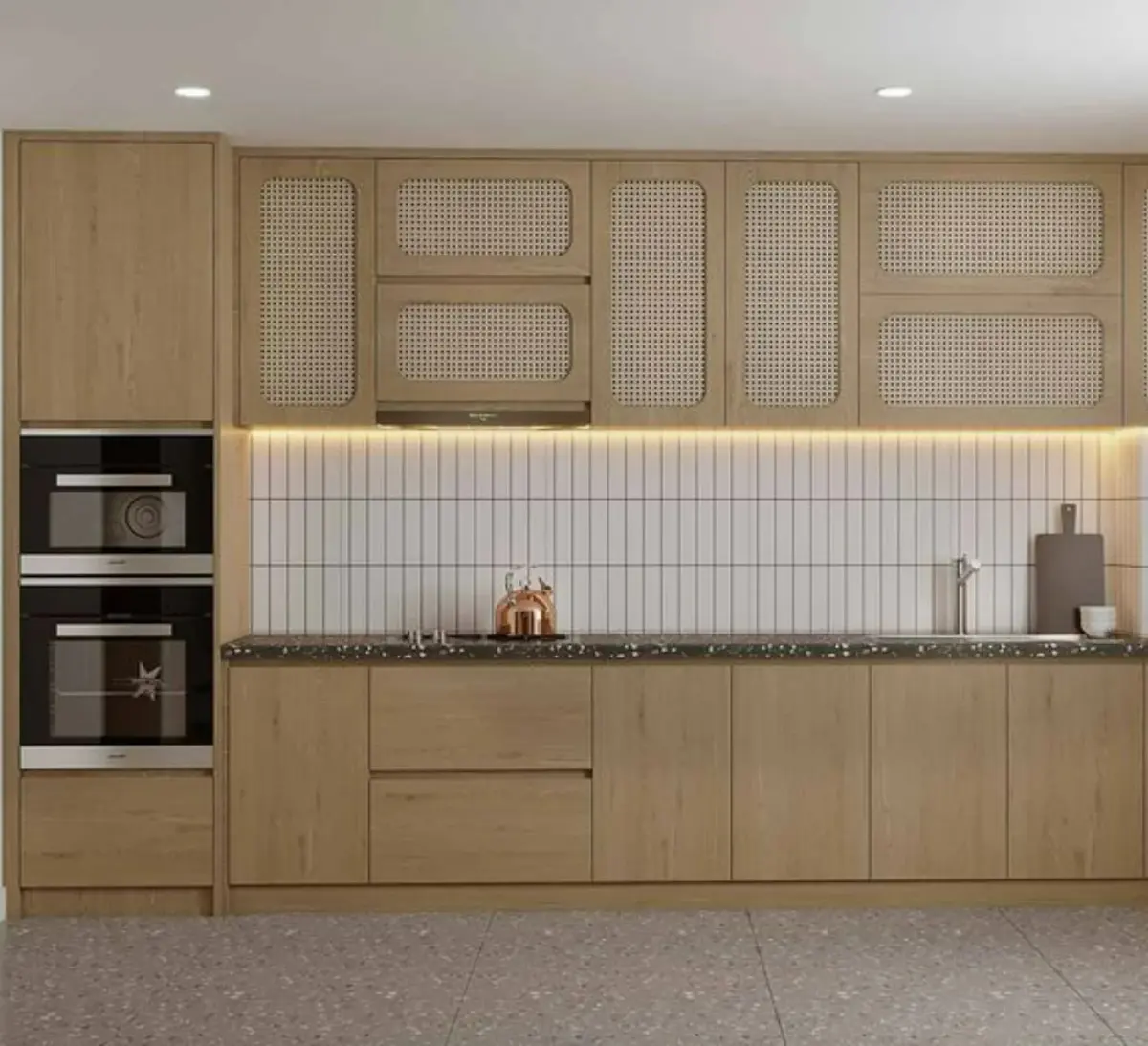 کابینت مدرن ام دی اف قهوه‌ای حصیری