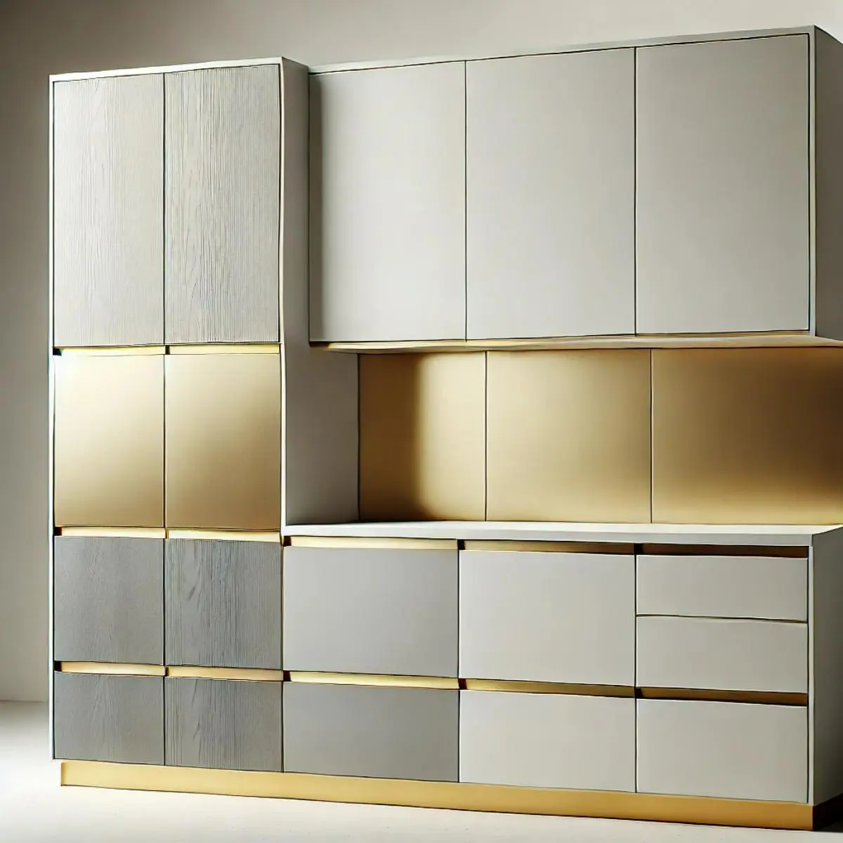 کابینت ام‌دی‌اف سفید طوسی با نوارهای طلایی