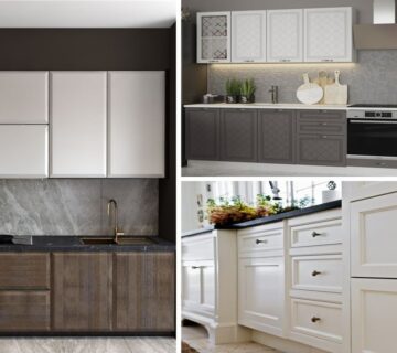 کابینت انزو سفید قهوه‌ای، کابینت نئوکلاسیک پلی اورتان سفید خاکستری و کابینت نئوکلاسیک سفید