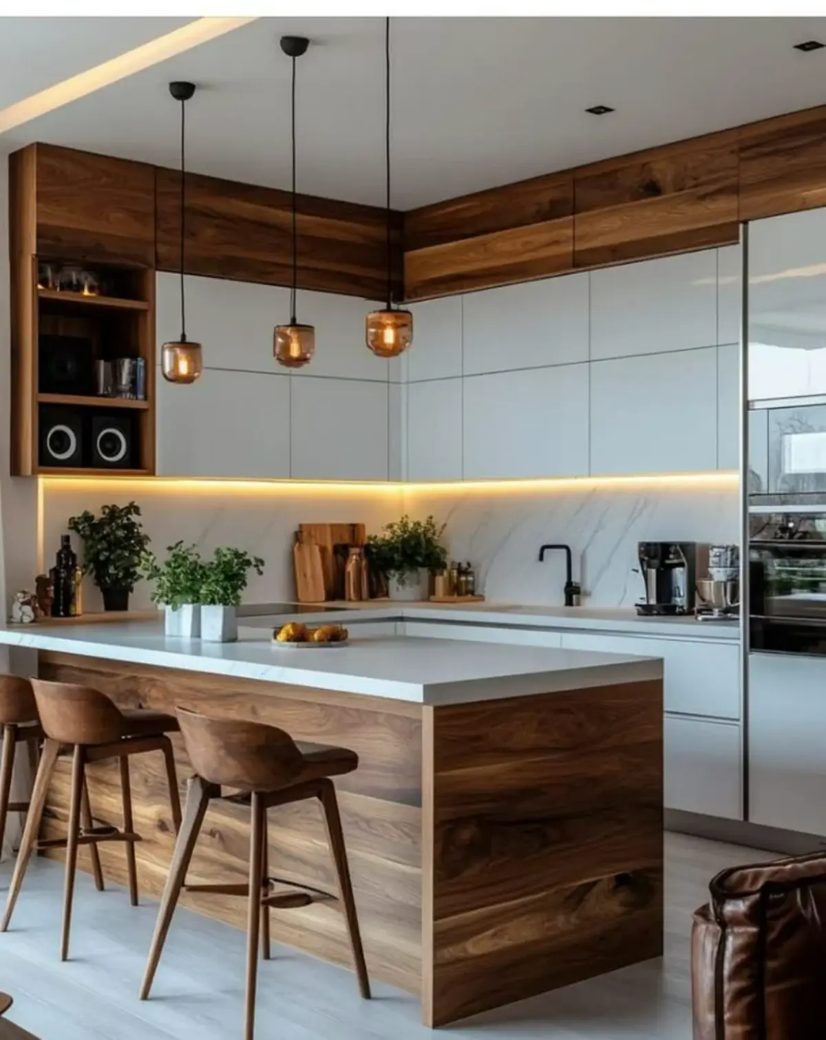 کابینت ام دی اف سفید با کانتر قهوه‌ای