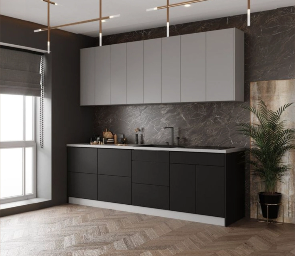 کابینت ام‌دی‌اف به رنگ مشکی و طوسی روشن