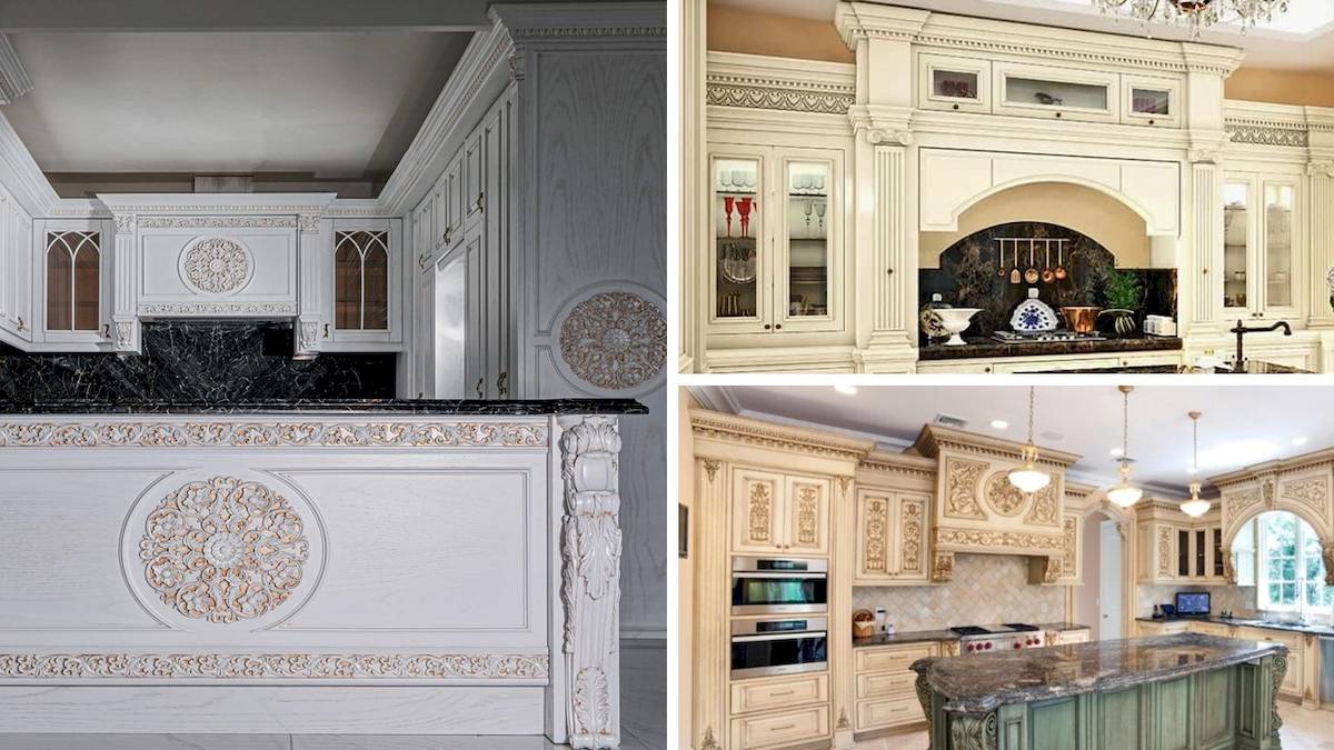 تصویر شاخص کابینت کلاسیک سفید، کرم طلایی و سفید طلایی