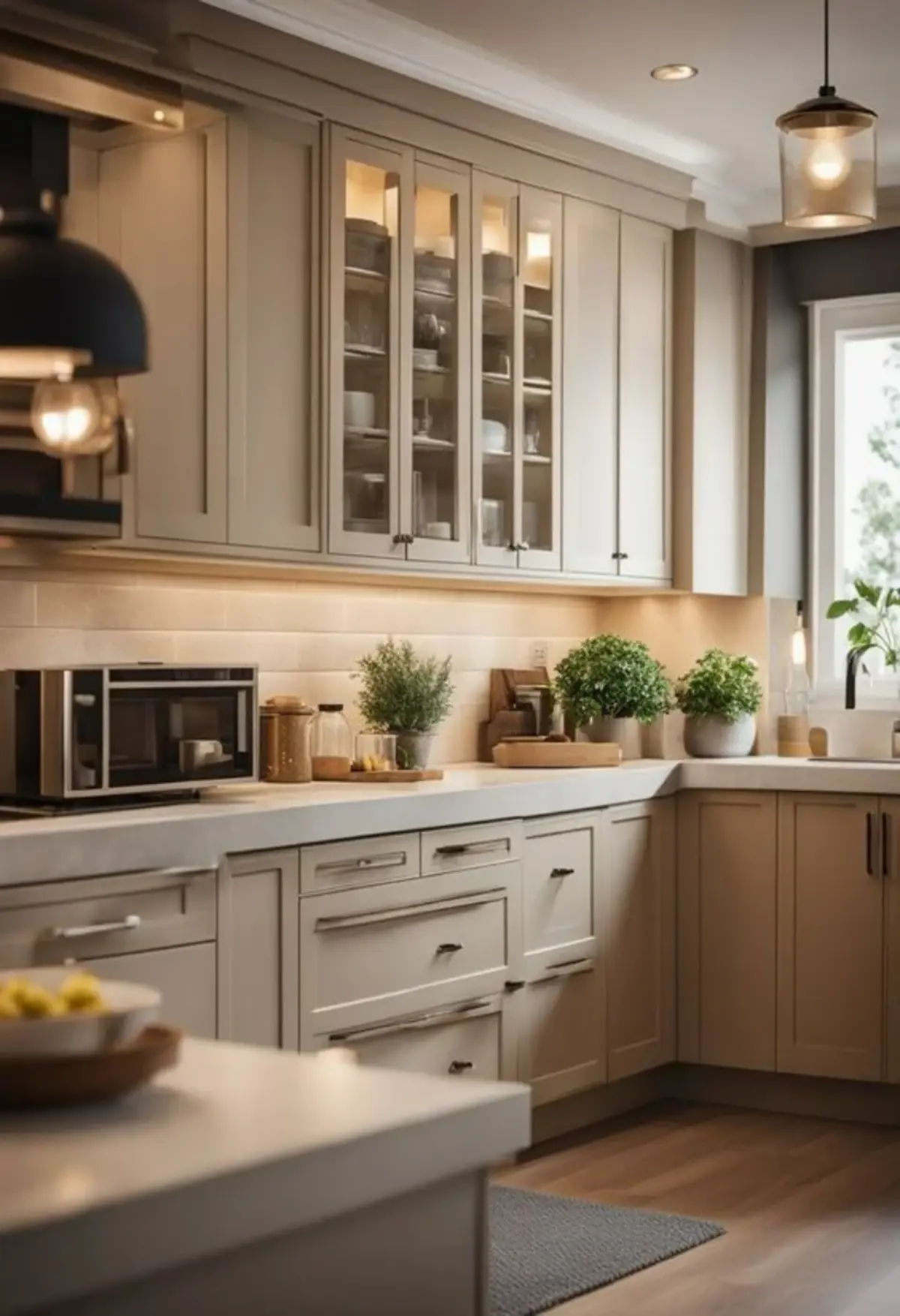 کابینت نئوکلاسیک پلی اورتان کرمی سبک کلاسیک با دستیگره های فلزی بلند