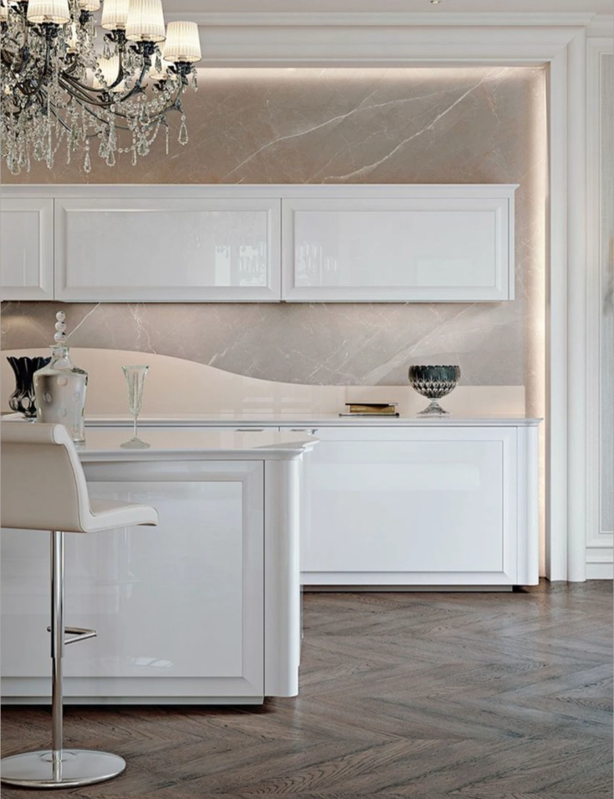 کابینت انزو سفید به همراه جزیره سفید