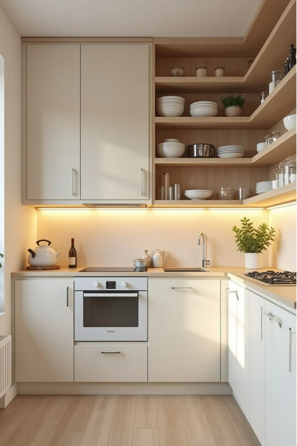 کابینت سفید کرم در آشپزخانه کوچک