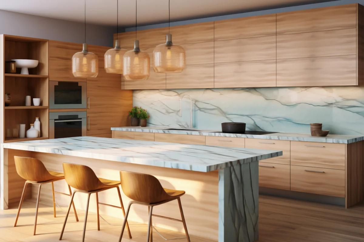 جزیره کابینت ام دی اف با نورپردازی خاص و اصولی
