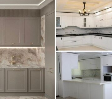 عکس شاخص سه مدل کابینت انزوی سفید و کابینت نئوکلاسیک پلی اورتان کرم