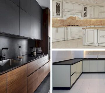 تصویر شاخص سه مدل کابینت کلاسیک سفید و کابینت مدرن مشکی چوبی و سفید