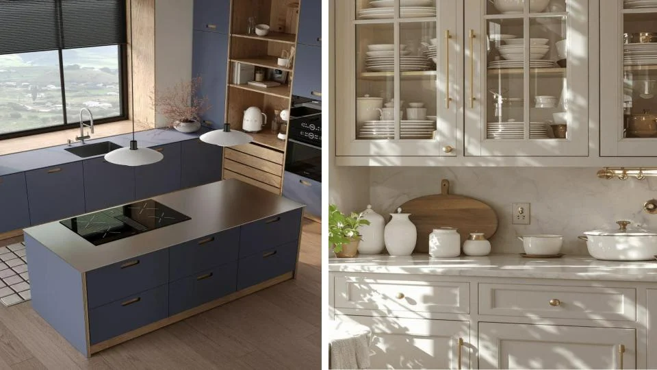 کابینت ممبران نئوکلاسیک سفید و کابینت مدرن آبی