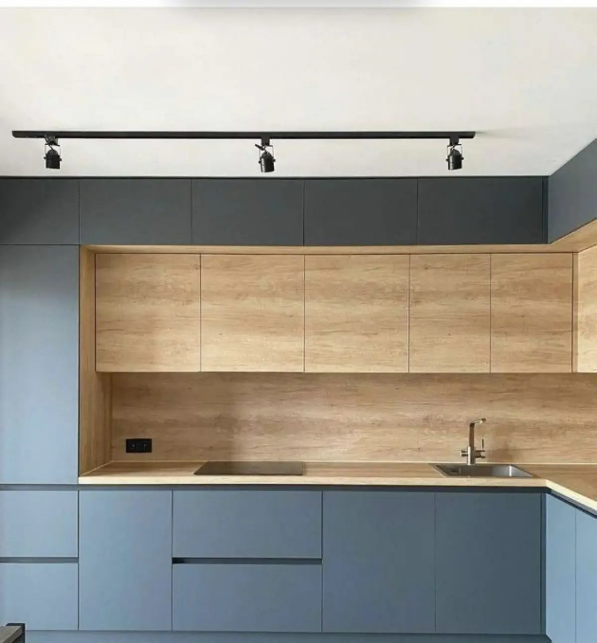 کابنیت ام دی اف مدرن آبی چوبی پلکانی بدون دستگیره