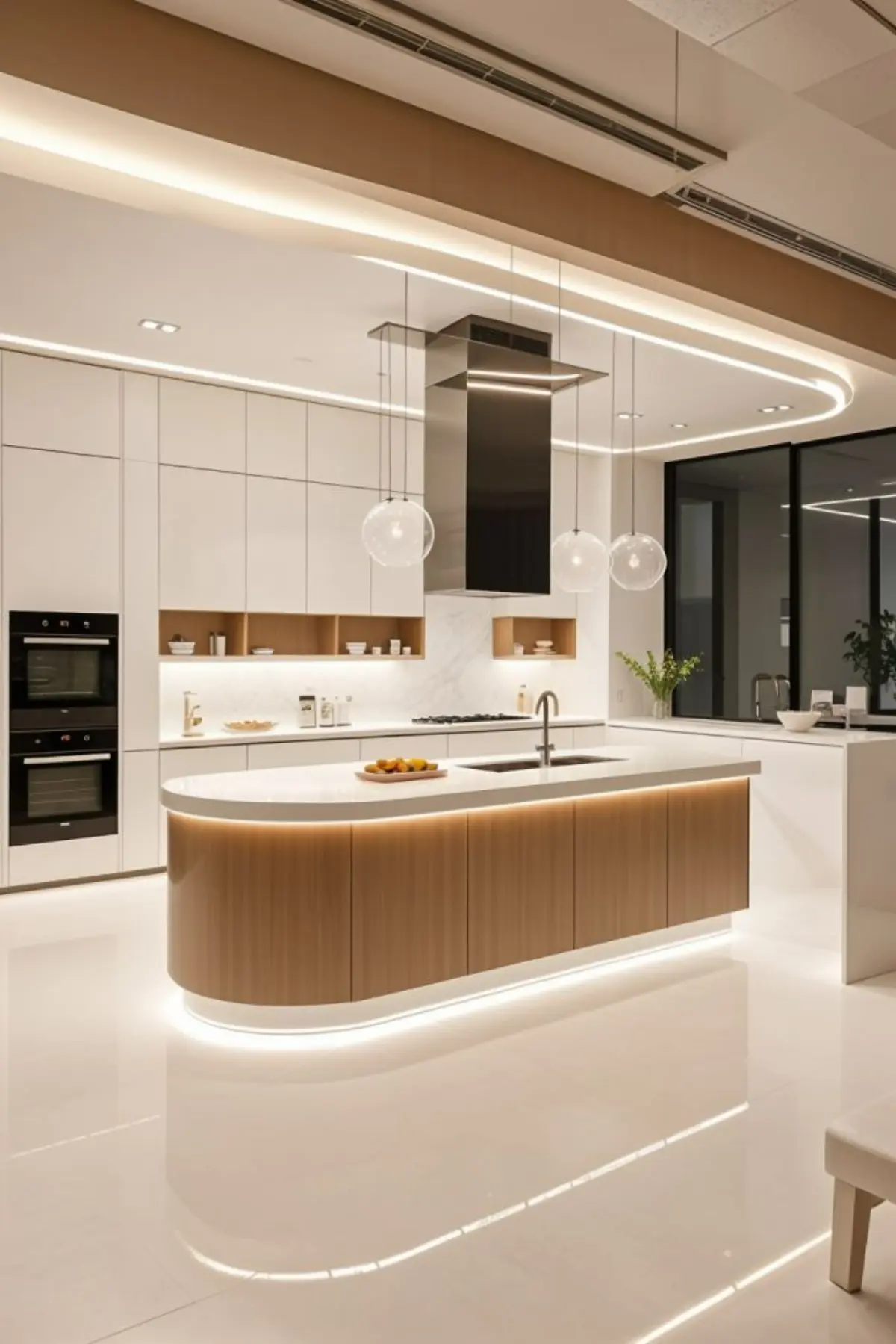 جزیره کابینت مدرن بیضی با طرح چوب