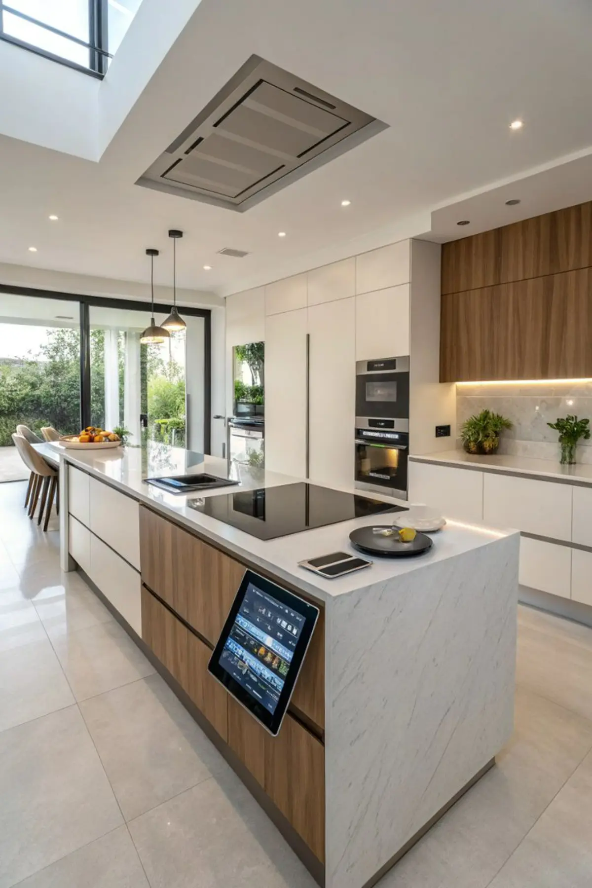 جزیره کابینت طرح چوب مدرن برای کابینت مدرن سفید بدون دستگیره