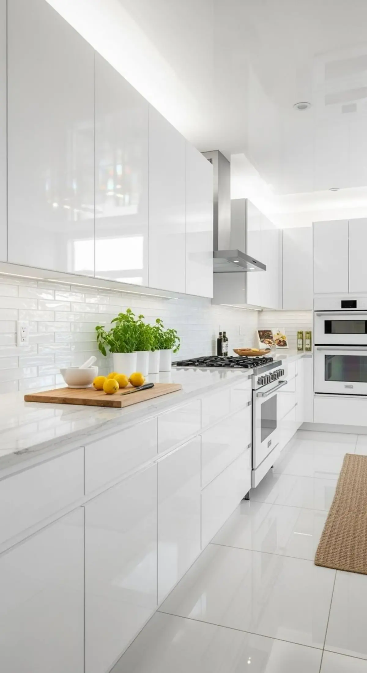 کابینت هایگلاس سفید براق بدون دستگیره