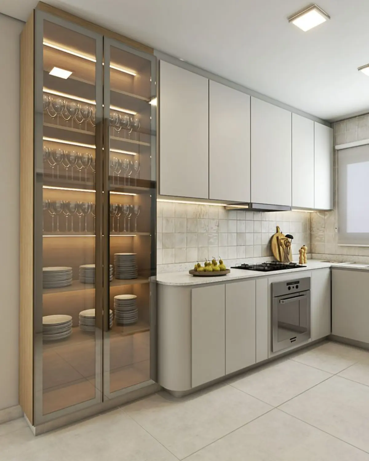 بوفه کابینت مدرن با شیشه شفاف برای کابینت مدرن سفید