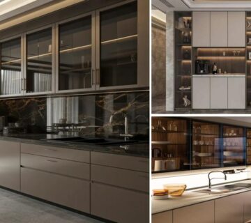 تصویر شاخص کابینت مدرن هایگلاس قهوه‌ای و سفید بدون دستگیره