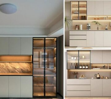 Types of modern cabinet showcases تصویر شاخص سه مدل ویترین کابینت مدرن طوسی و سفید
