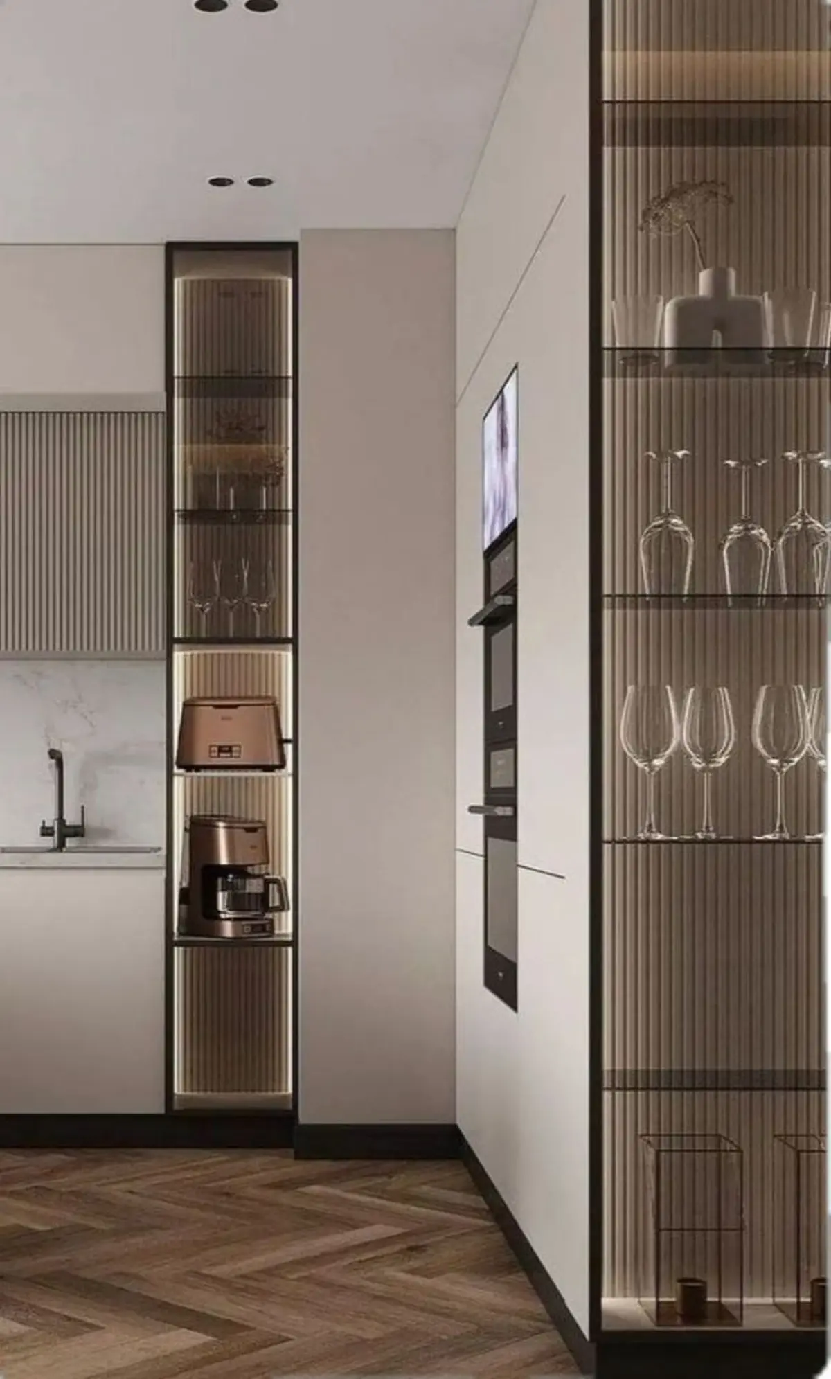 کابینت هایگلاس مات سفید بدون دستگیره