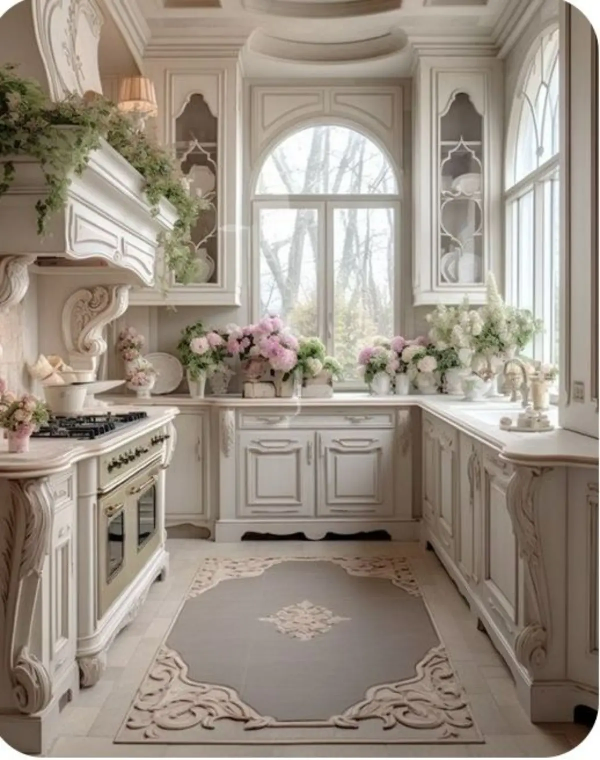 کابینت کلاسیک سفید با ویترین تزئینی