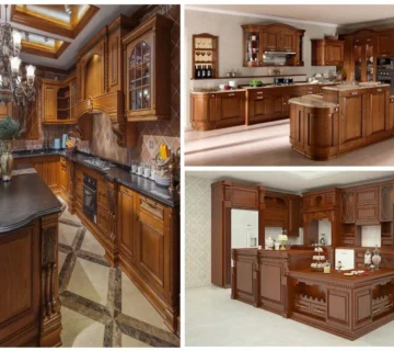 تصویر شاخص سه مدل کابینت و جزیره کلاسیک قهوه‌ای