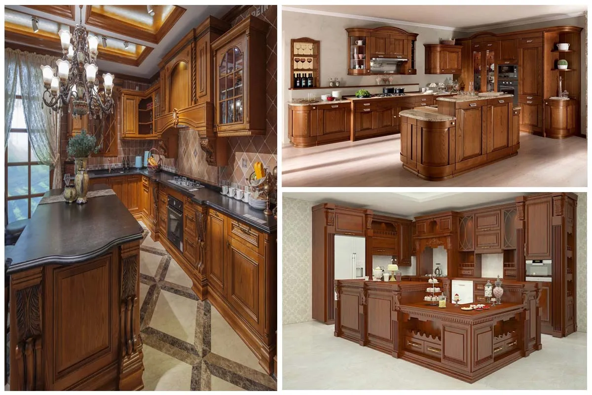 تصویر شاخص سه مدل کابینت و جزیره کلاسیک قهوه‌ای