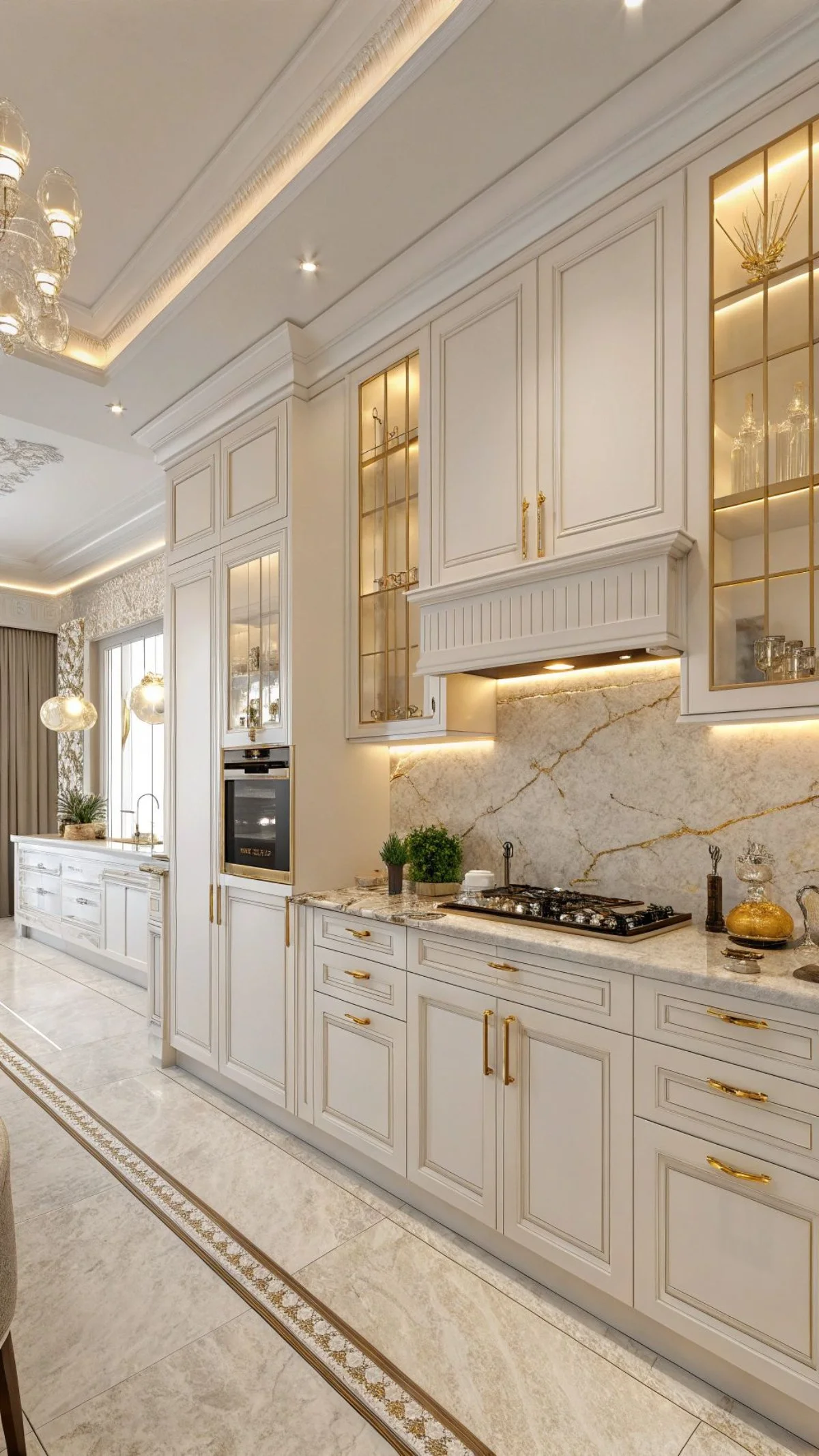 کابینت کلاسیک سفید با جزئیات طلایی